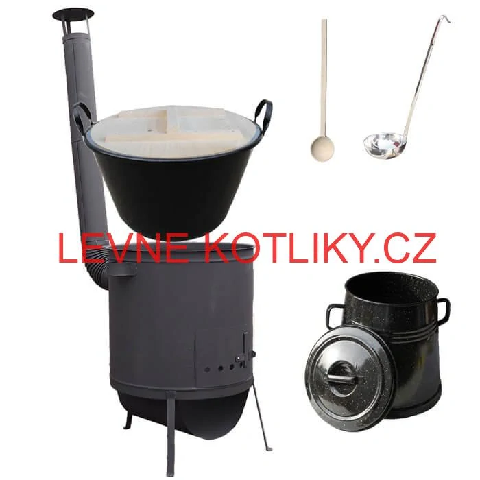 Smaltovaný kotel 100 L + žáruvzdorná kotlina 60 PLUS 600 4 MM + nádoba na sádlo 10 L