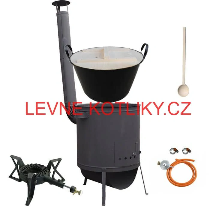 Zabijačkový smaltovaný kotel 100 L, žáruvzdorná kotlina 42 PLUS 600 4 MM, hořák 7 kW + vařečka