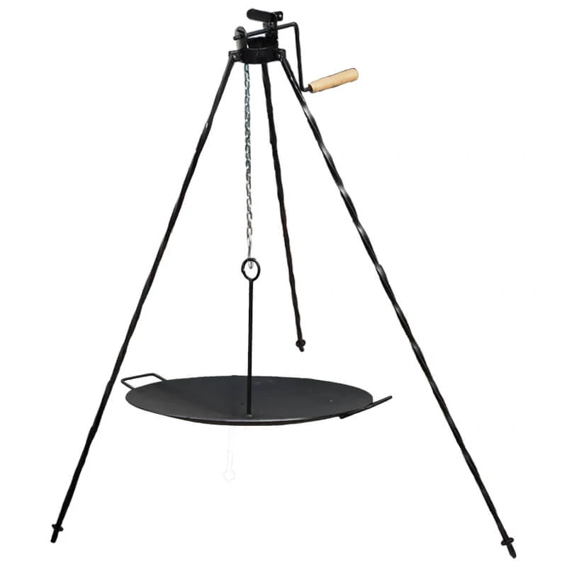 Grilovací souprava CLASSIC STEEL PRO: Trojnožka 1,2m s kladkou + Železná pánev 49 cm