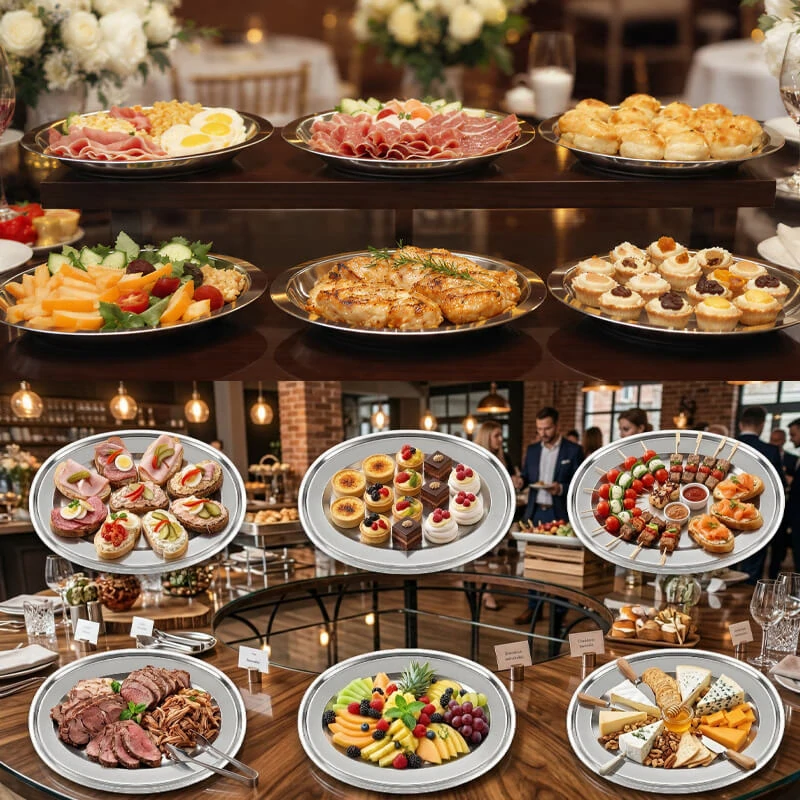 Nerezové podnosy pro catering - set 6 ks (40,5cm) - Servíruj s jistotou a stylem