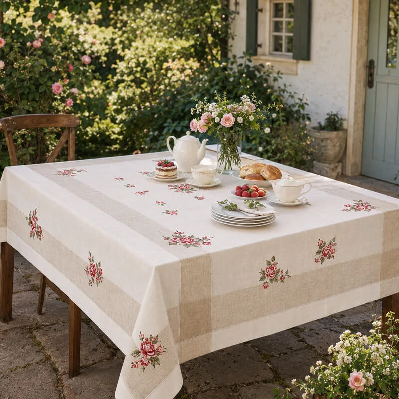 Hrubší textilní ubrus Růže Provence 130 × 180 cm