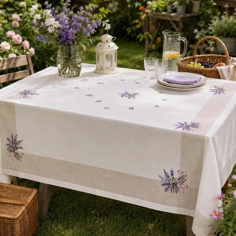 Hrubší textilní ubrus Levandule Provence 150 × 220 cm