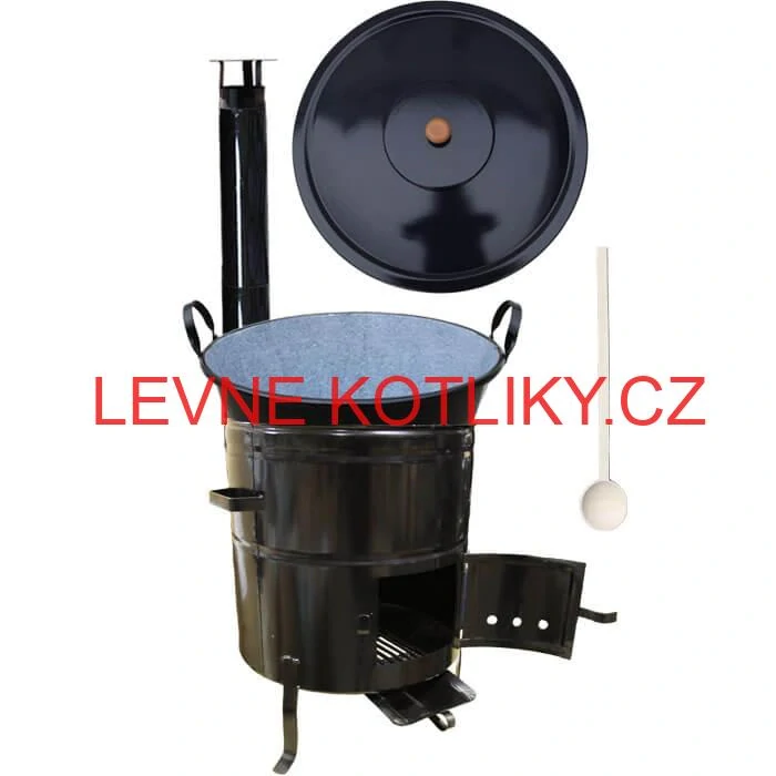 Zabijačkový smaltovaný kotel 80 L + kovová kotlina 58 cm + kouřovod
