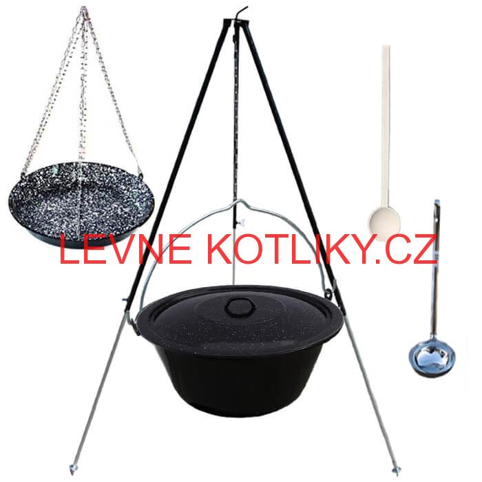 Smaltovaný kotlík 30 L s poklicí + teleskopický stojan
