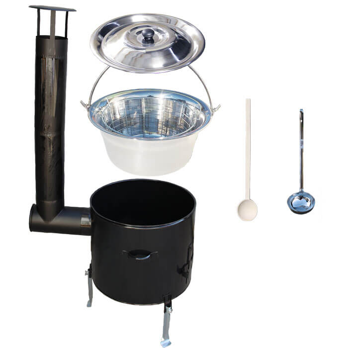 Nerezový kotlík 30 L (1,2 mm) + drátěný koš + smaltovaná kotlina 45 Easy party (SMALT)