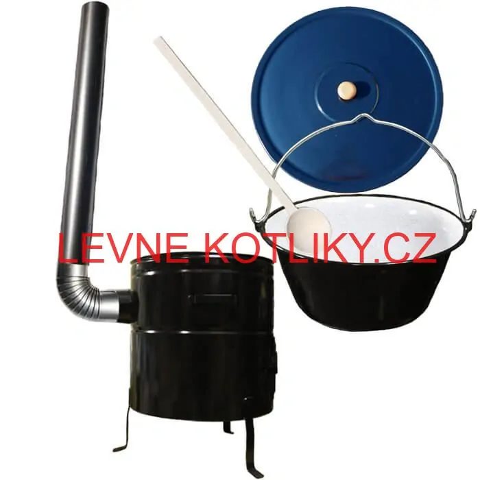 Smaltovaný kotlík 50 L (1,2 mm) + kovová kotlina 50 CLASSIC (KOV) + kouřovod Max Party
