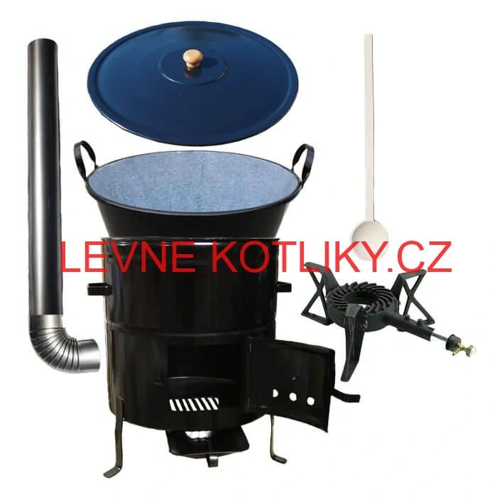 Zabijačkový smaltovaný kotel 70 L + kovová kotlina 56 cm + hořák 7 kW + kouřovod