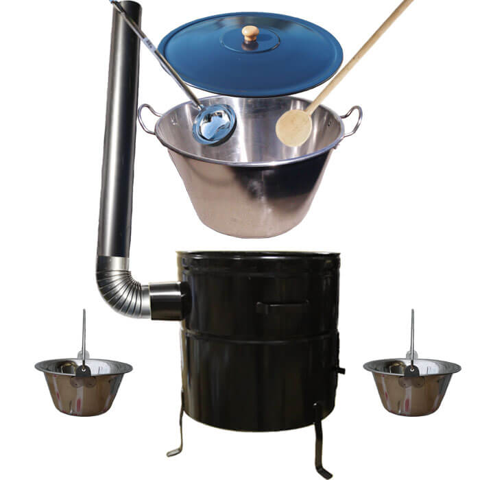 Zabijačkový nerezový kotel 70 L, kovová kotlina 56 cm, smaltovaná poklice + 2 servírovací nerezové kotlíky zdarma