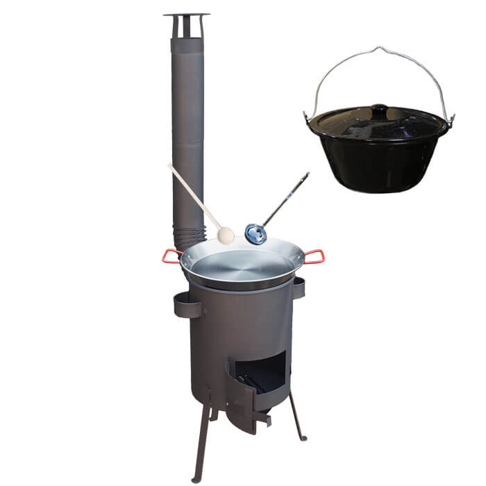 Smaltovaný kotlík 20 L + Paella ocelová pánev 46 cm + žáruvzdorná kotlina 42 PLUS 600 4 MM