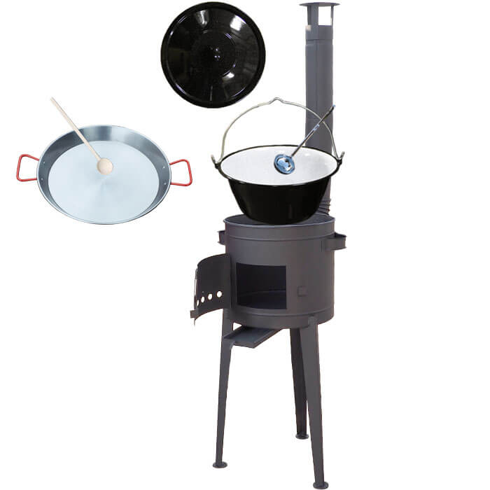 Smaltovaný kotlík 20 L (1,2 mm) + Paella ocelová pánev 46 cm + žáruvzdorná vysoká kotlina 42 PLUS 600