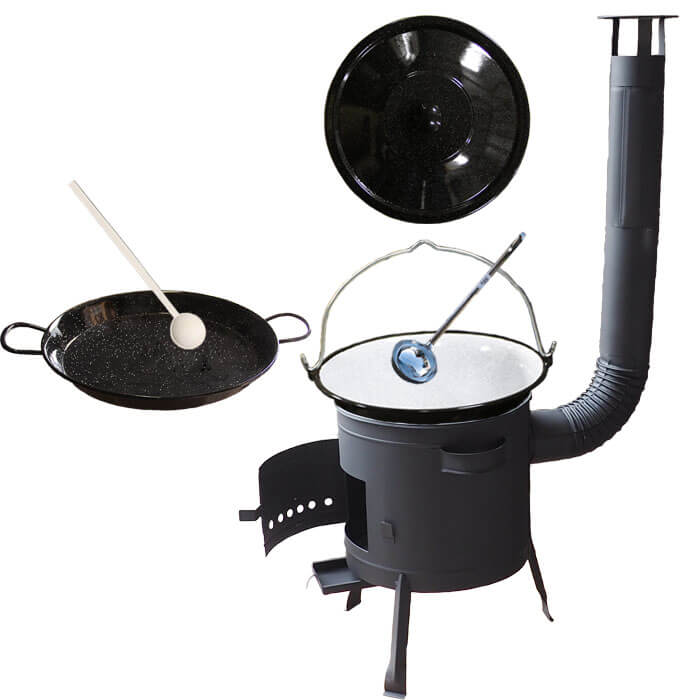 Smaltovaný kotlík 20 L + Paella smaltovaná pánev 46 cm + žáruvzdorná nízká kotlina 42 PLUS 600