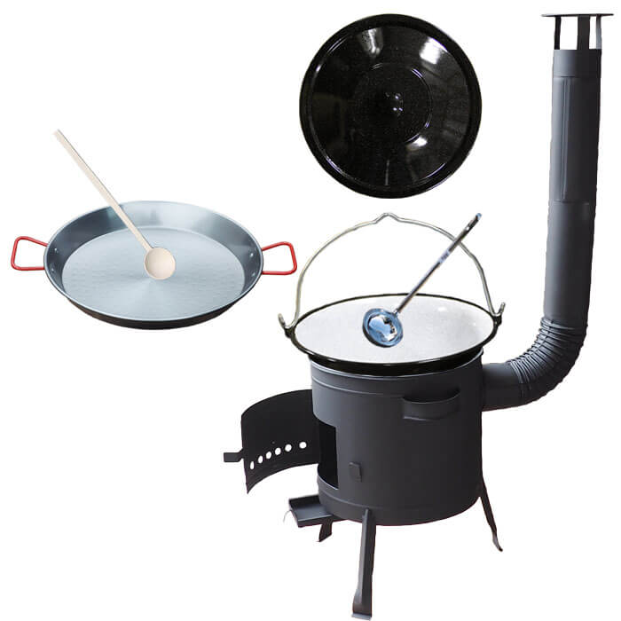 Smaltovaný kotlík 16 L + Paella ocelová pánev 46 cm + žáruvzdorná nízká kotlina 39 PLUS 600