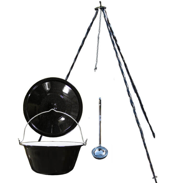 Smaltovaný kotlík 25 L poklice + trojnožka 1,20 m