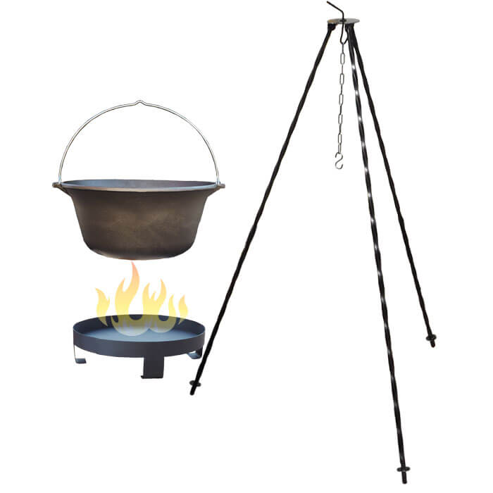 Litinový kotlík 16 L + trojnožka 1,2 m + ohniště 36 cm