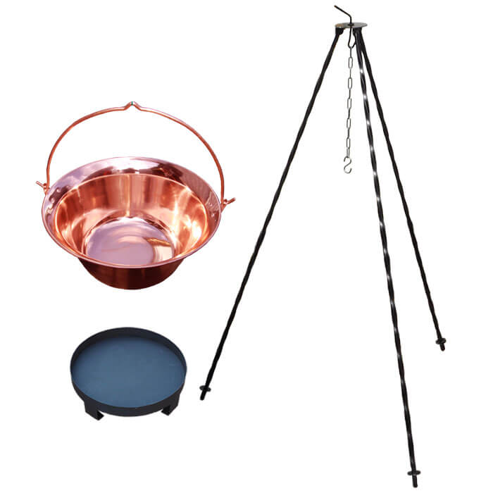 Měděný kotlík 14 L (1,2 mm) + trojnožka 1,2 m + ohniště 36 cm