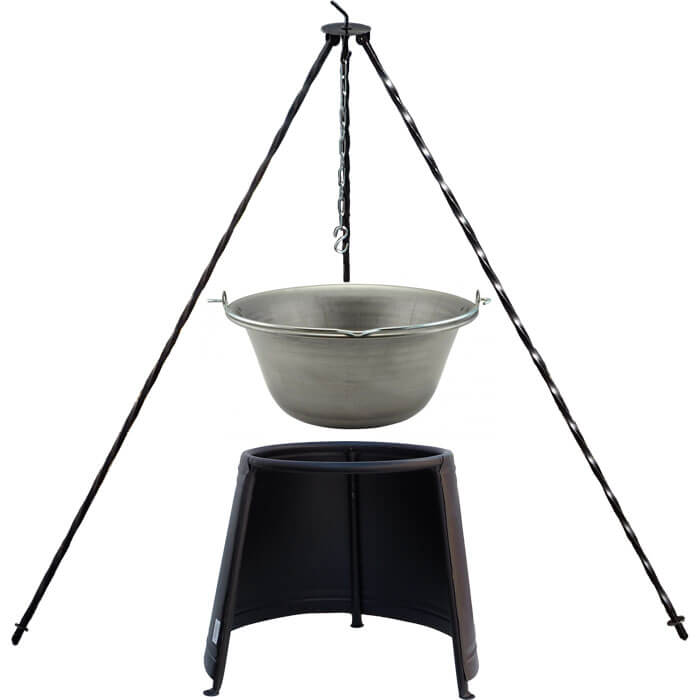 Železný kotlík 20 L (0,75 mm) + chránič plamene 43 cm + trojnožka 1,2 m