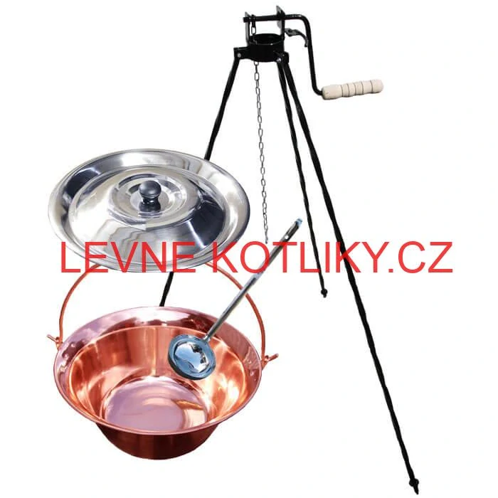 Měděný kotlík 30 L (1,2 mm) + poklice + stojan s kladkou VAR