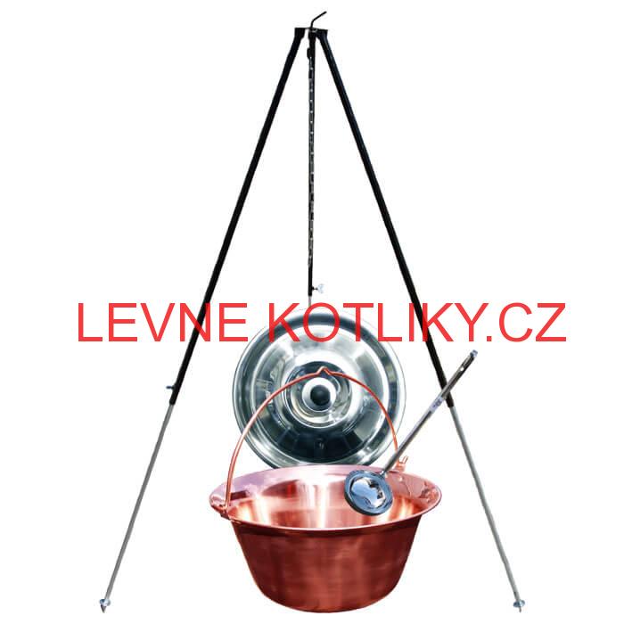Měděný kotlík 30 L s poklicí + teleskopický stojan