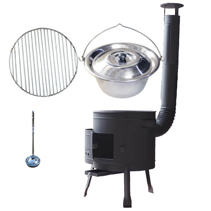 Nerezový kotlík 22 L (0,8 mm) INOX + Nerezový rošt 45 cm + nízká žáruvzdorná kotlina 42 cm PLUS 600