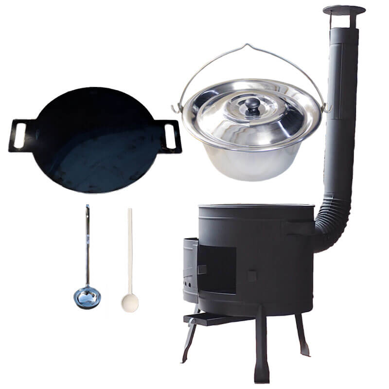 Nerezový kotlík 14 L (0,8 mm) INOX + železná pánev 38 cm UNI + kotlina 36 cm PLUS 600