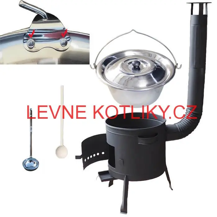 Nerezový kotlík 15 L (0,8 mm) zesílený s nýty INOX + nízká žáruvzdorná kotlina 36 cm PLUS 600
