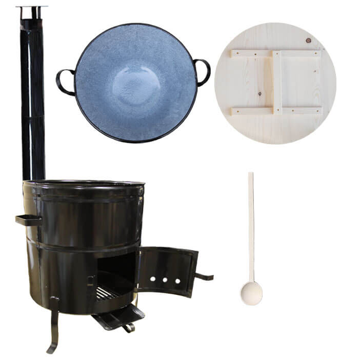 Zabijačkový smaltovaný kotel 100 L + kovová kotlina 60 cm + vařečka