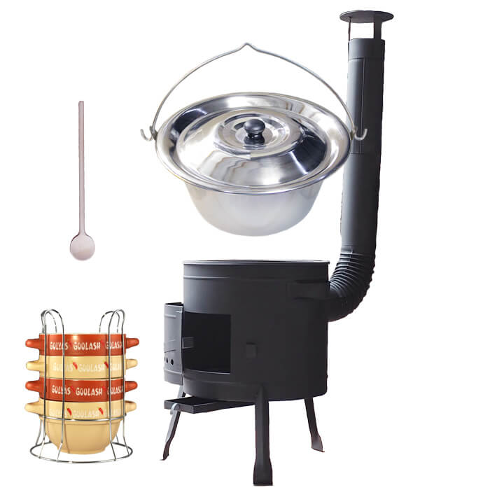 Nerezový kotlík 22 L (0,8 mm) INOX + misky na guláš 4 ks + nízká žáruvzdorná kotlina 42 PLUS 600
