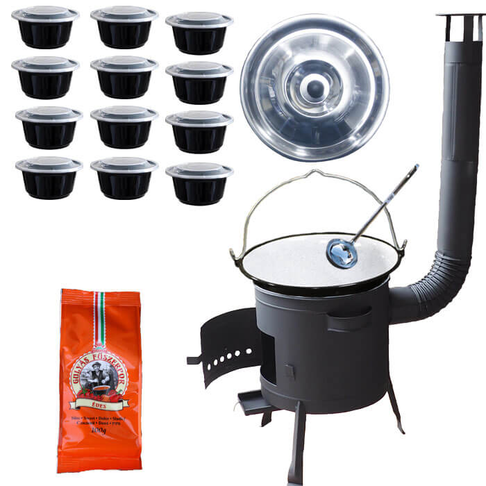 Smaltovaný kotlík 20 L (1,2 mm) + poklice + misky 12 ks + nízká žáruvzdorná kotlina (0,8 mm) 42 PLUS 600