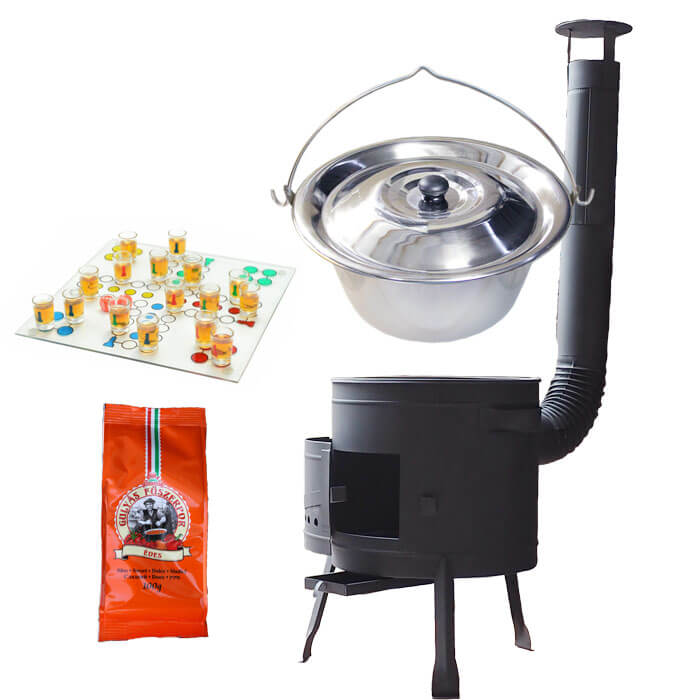 Nerezový kotlík 14 L (0,8 mm) + pepř + člověče pi už + nízká žáruvzdorná kotlina 36 PLUS 600