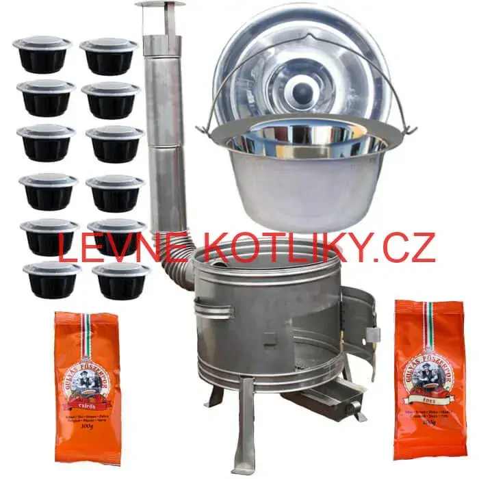 Nerezový kotlík 22 L (0,8 mm) INOX + nerezová kotlina 42 cm TOPLUX + misky 12 ks + 2 x pepř na guláš 100 g