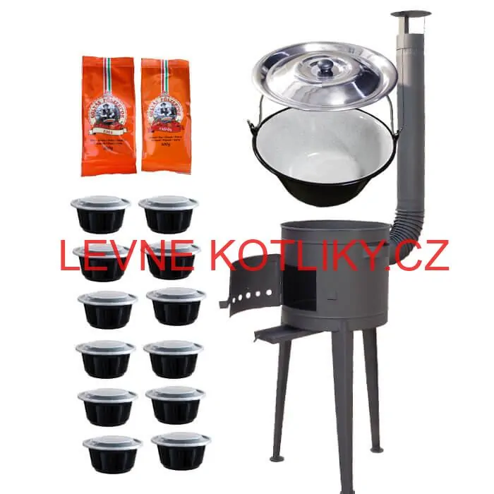 Smaltovaný kotlík 22 L (1,2 mm) + vysoká žáruvzdorná kotlina 42 cm PLUS 600 + misky 12 ks + 2 x pepř na guláš 100 g