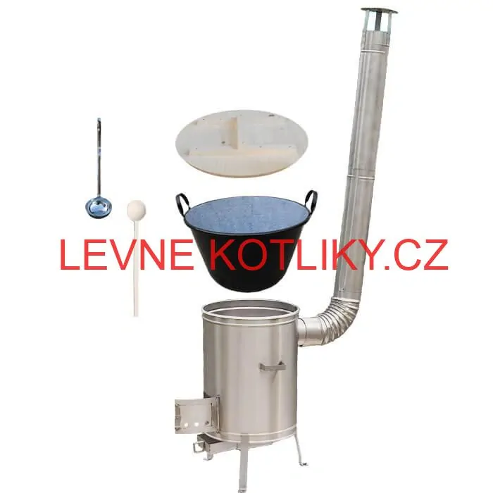 Zabijačkový smaltovaný kotel 100 L + nerezová kotlina (1,5 mm) 60 cm LUX + vařečka a naběračka