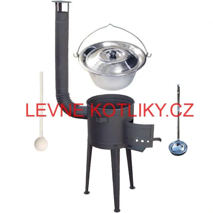 Nerezový kotlík 22 L (0,8 mm) + vysoká žáruvzdorná kotlina (1,5 mm) HODO 42 cm PLUS 600 + vařečka + naběračka