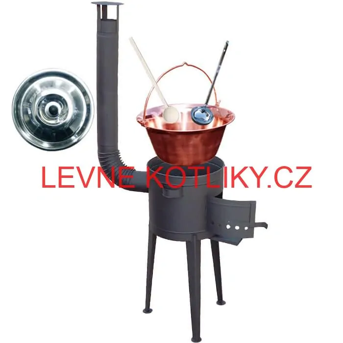 Měděný kotlík 20 L (1,2 mm) + vysoká žáruvzdorná kotlina (2,0 mm) HODO 42 cm PLUS 600 + vařečka + naběračka