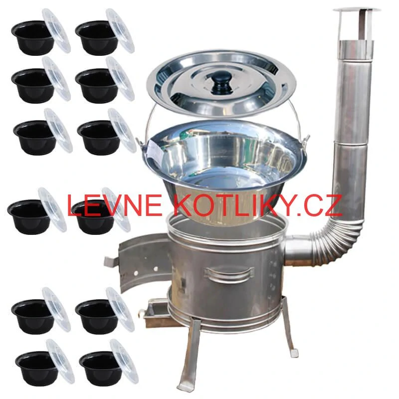 Nerezový kotlík 22 L (0,8 mm) INOX + Nerezová kotlina 42 INOX + misky 12 ks