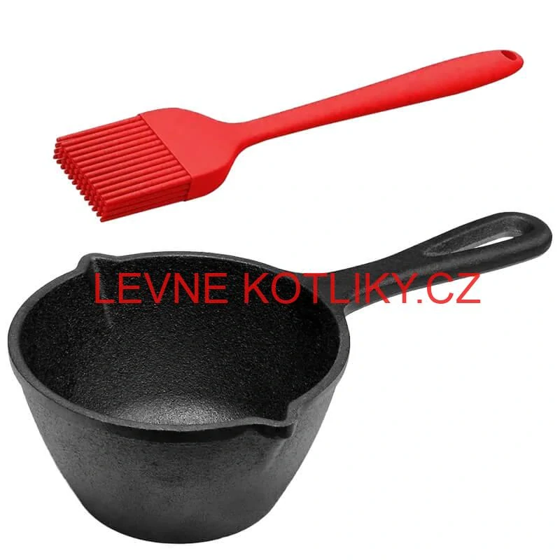 Litinový rendlík (kastrol) 0,5 l + silikonová mášlovačka