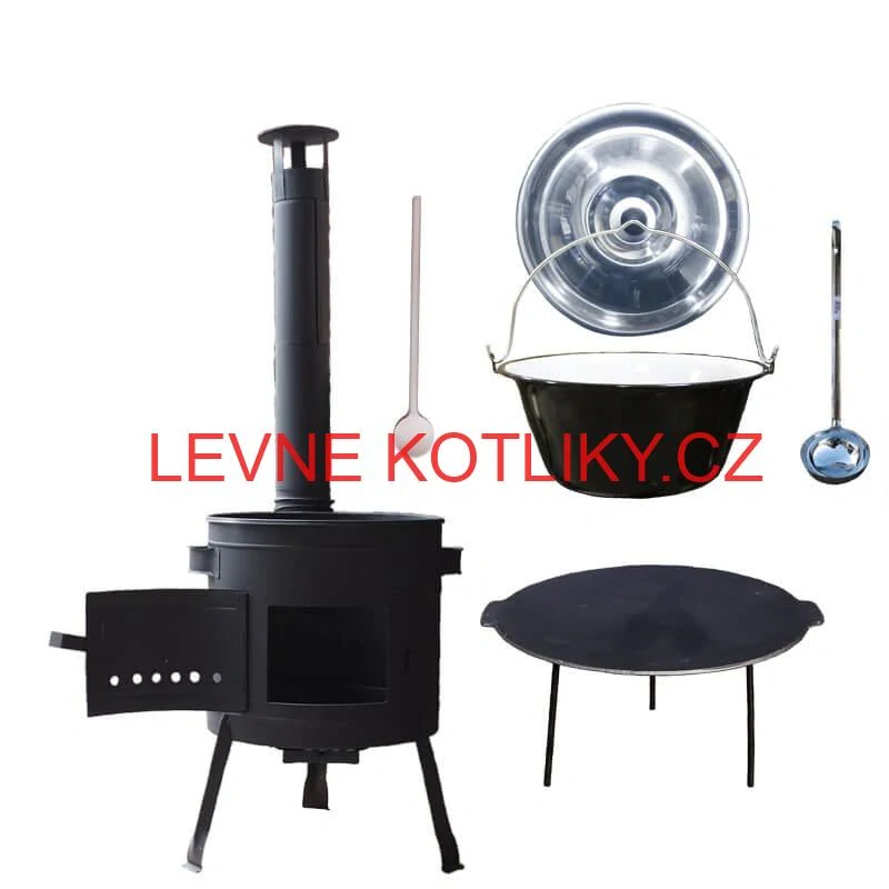 Smaltovaný kotlík 22 L + litinová pánev 45 cm + nízká žáruvzdorná kotlina 42 cm PLUS 600