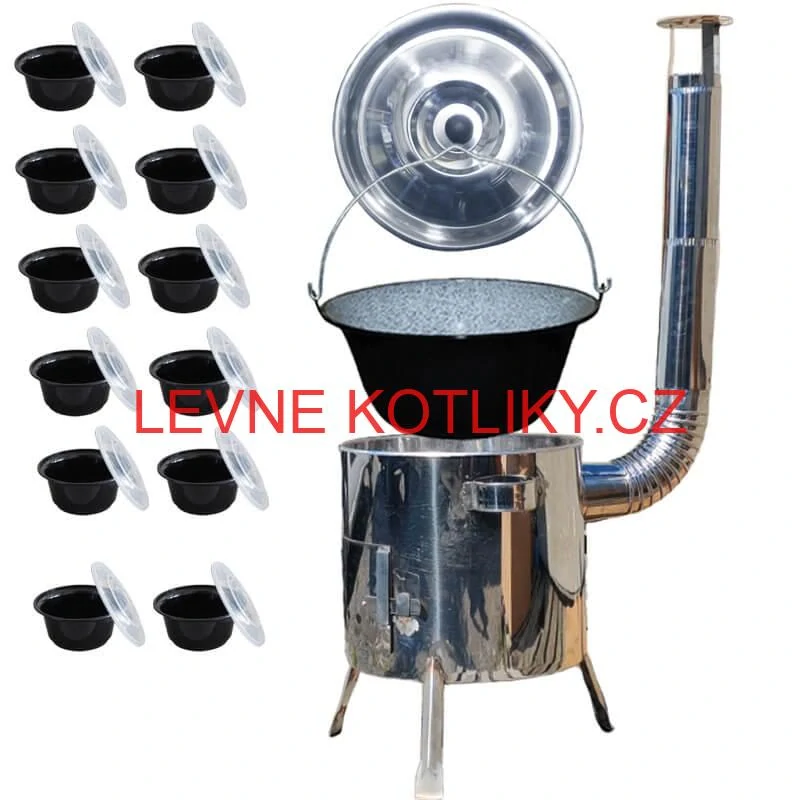 Smaltovaný kotlík 13 L + nerezová kotlina 36 INOX LUSTRO + misky 12 ks