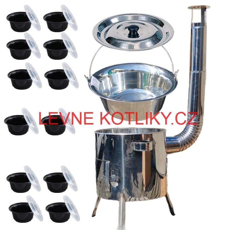 Nerezový kotlík 15 L (1,2 mm) INOX + Nerezová kotlina 36 INOX LUSTRO + misky 12 ks