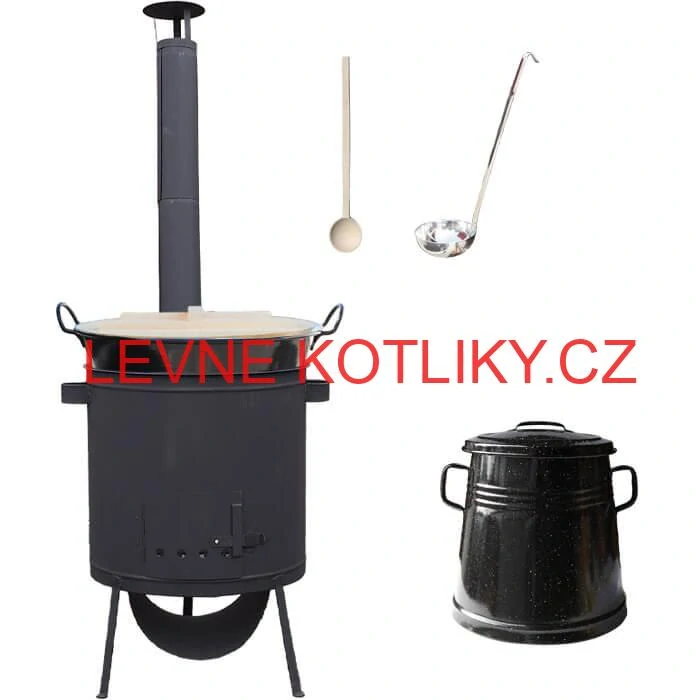Smaltovaný kotel 100 L + žáruvzdorná kotlina 60 PLUS 600 4 MM + nádoba na sádlo 10 L