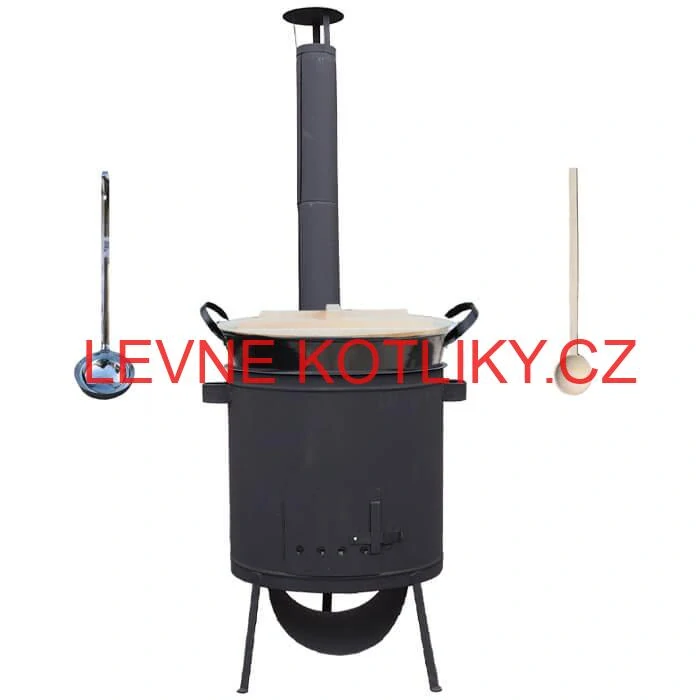 Smaltovaný kotel 100 L + žáruvzdorná kotlina 42 PLUS 600 4 MM + vařečka a naběračka BIG PARTY