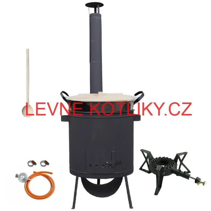 Zabijačkový smaltovaný kotel 100 L, žáruvzdorná kotlina 42 PLUS 600 4 MM, hořák 7 kW + vařečka