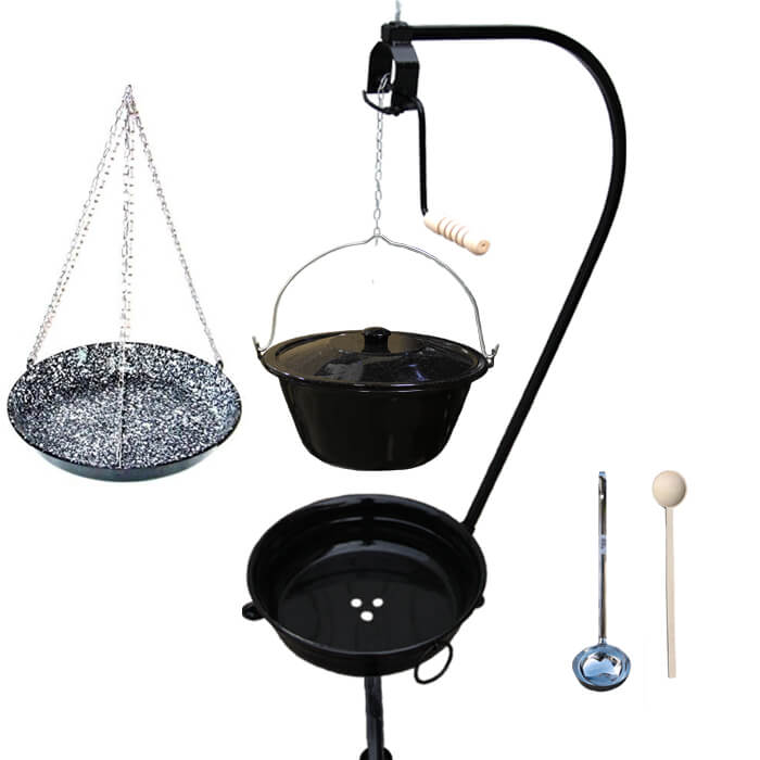 Smaltovaný kotlík 10 L (1,2 mm) + smaltovaná pánev + přenosné ohniště