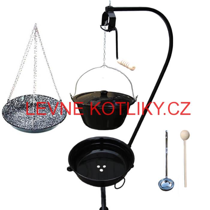 Smaltovaný kotlík 25 L + smaltovaná pánev a prenosne ohniště