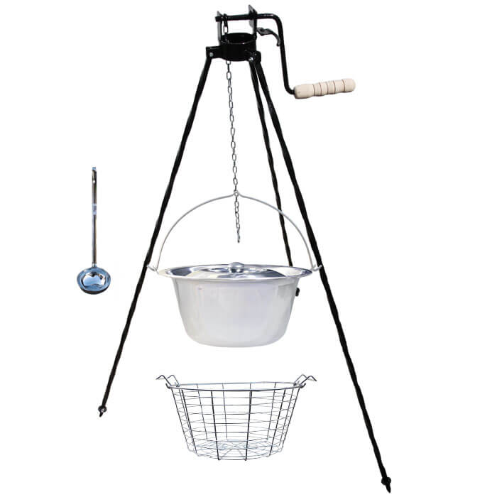 Nerezový kotlík 20 L (0,8 mm) + drátěný koš + stojan s kladkou VAR