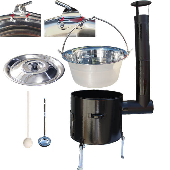 Nerezový kotlík 30 L (0,8 mm) + drôtený kôš + smaltovaná kotlina 45 Easy party (SMALT)
