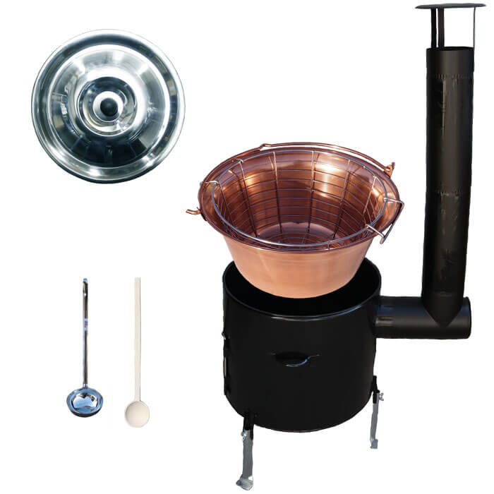 Měděný kotlík 30 L (1,2 mm) + drátěný koš + smaltovaná kotlina 45 Easy party (SMALT)