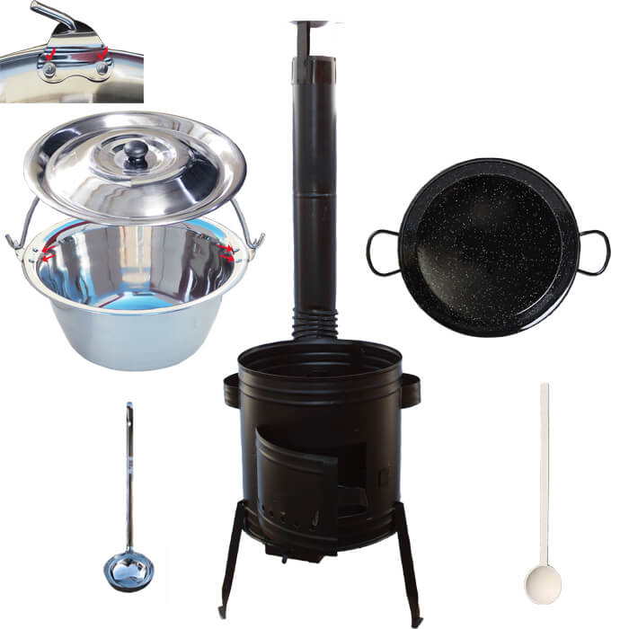 Paella smaltovaná pánev 38 cm s nerezovým kotlíkem 15 L (0,8 mm) a kotlinou
