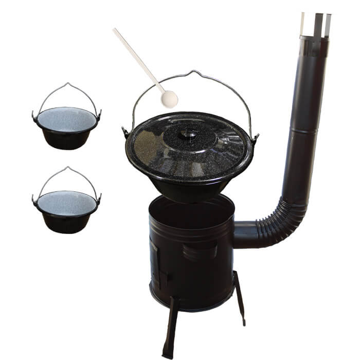 Smaltovaný kotlík 25 L (1,2 mm) + kovová kotlina 42 CLASSIC (KOV) + 2 smaltované servírovací kotlíky 0,8 L